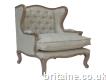 French Style Padded Wing Chair - Ash Finish